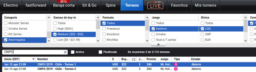 fecha 2 partypoker